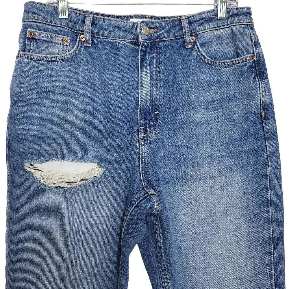 TopShop High Rise Straight Leg Distressed Ripped Mom Jean Size 31 - Picture 2 of 8